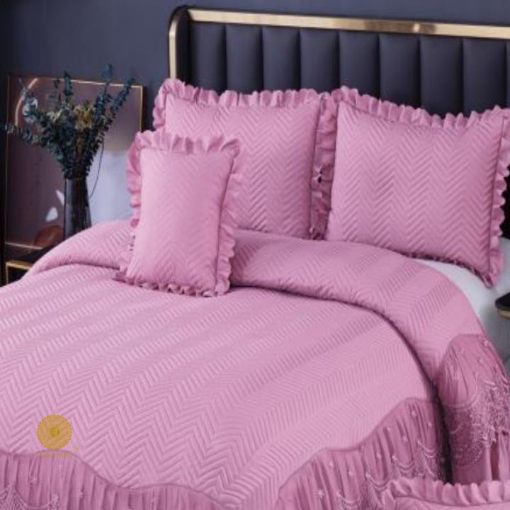 Premium laced bedding set by The Gharnish featuring elegant lace details and soft fabric for a luxurious bedroom look.