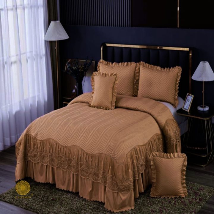 Premium laced bedding set from The Gharnish, featuring elegant design and intricate lace details for a luxurious bedroom decor.