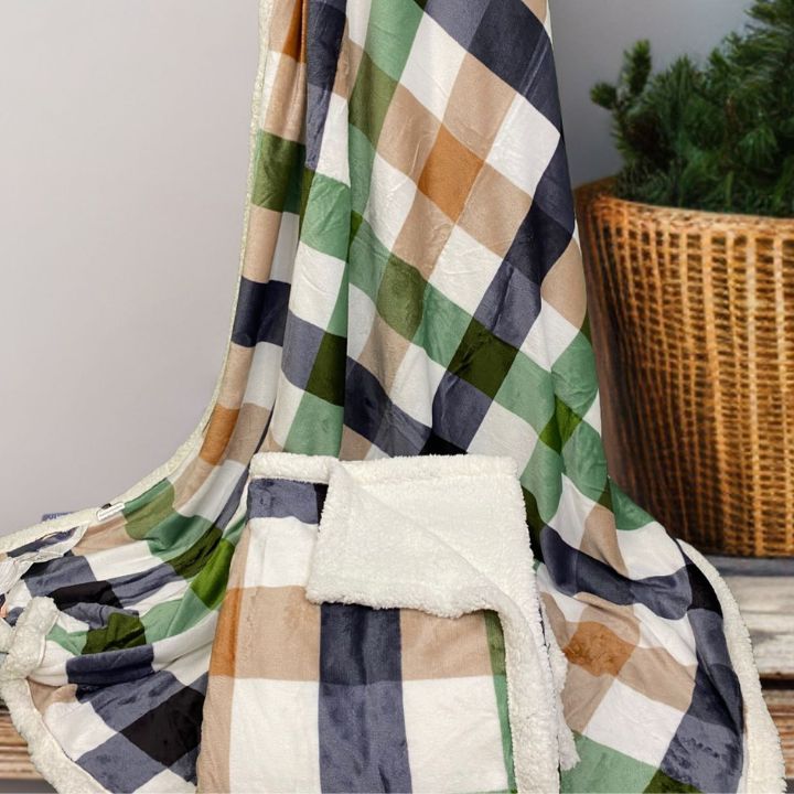 Designer single Sherpa blanket by The Gharnish, soft and cozy throw blanket with stylish design and plush Sherpa lining.