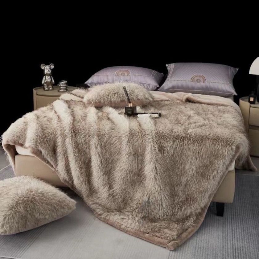 Premium Korean Mink Cashmere Double Ply Blanket by The Gharnish, soft and luxurious blanket shown in cozy style.