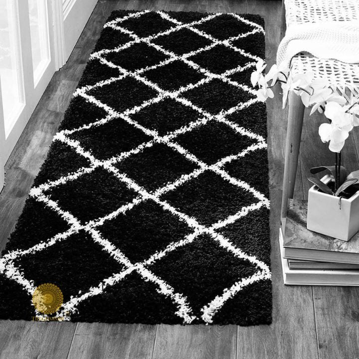 Black Mejestic Soft Bedside Runner carpet by The Gharnish, soft plush texture, ideal for bedside or hallway decor.