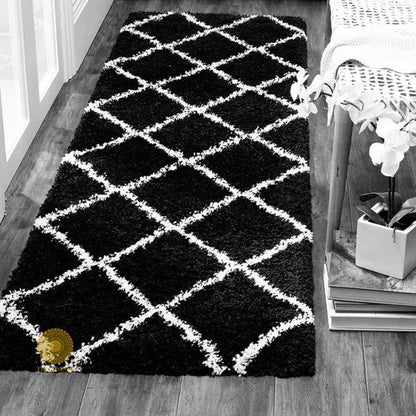 Black Mejestic Soft Bedside Runner carpet by The Gharnish, soft plush texture, ideal for bedside or hallway decor.