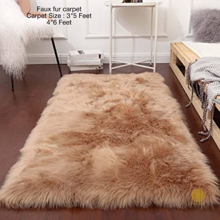 Modern stylish faux fur carpet by The Gharnish, 3x5 feet, soft textured surface, perfect for contemporary home decor.