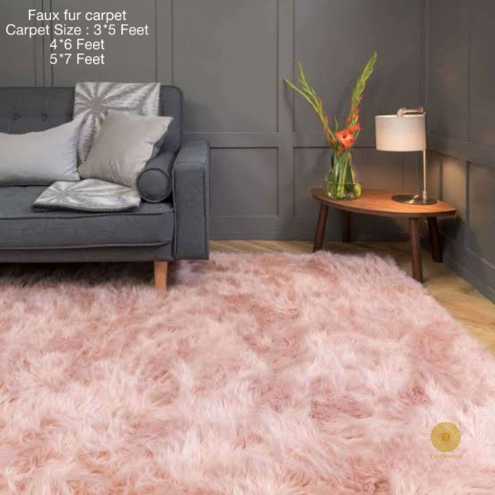 Modern stylish faux fur carpet by The Gharnish, featuring soft texture and contemporary design, measuring 3x5 feet.
