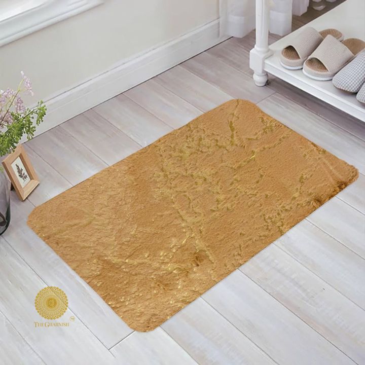 Imported faux fur door mat by The Gharnish, soft plush carpet with a stylish faux fur design for home entrance decor.
