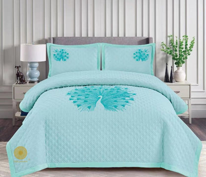 Paradise solid all-season bedding set with embroidery from The Gharnish, featuring soft fabric and decorative stitched design.