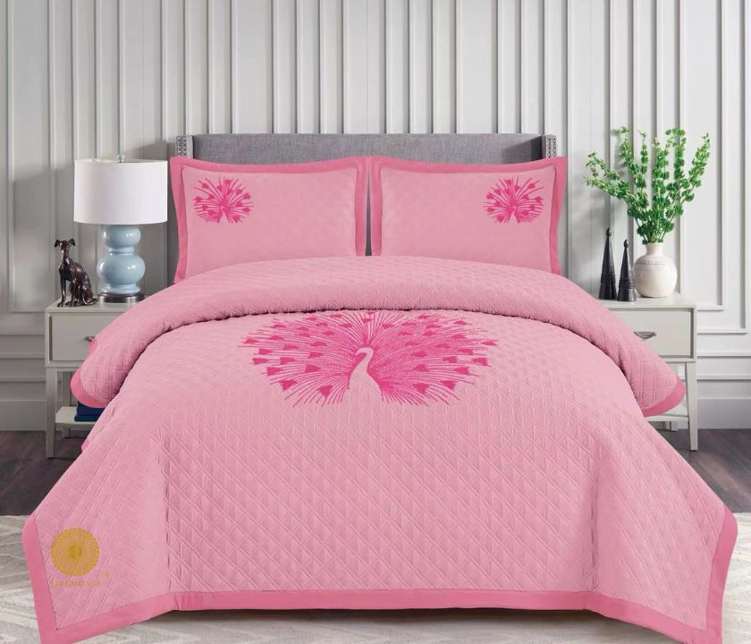 Paradise solid all-season bedding set with embroidery from The Gharnish, featuring soft fabric and intricate stitched design.