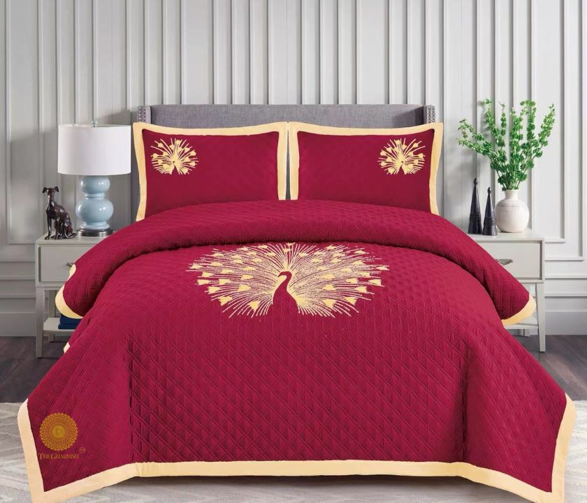 Paradise solid all-season bedding set with embroidery by The Gharnish, featuring plush fabric and intricate stitched patterns.