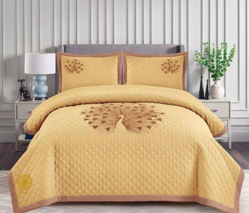 Paradise Solid All Season Bedding Set with embroidery from The Gharnish, featuring soft fabric and intricate stitched design.