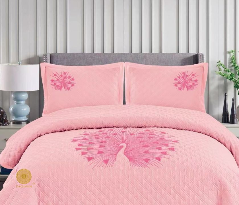 Paradise solid all-season bedding set with embroidery by The Gharnish, featuring soft fabric and intricate decorative stitching.