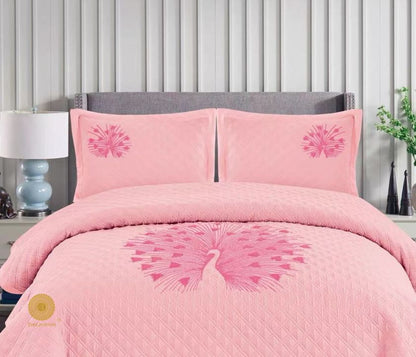Paradise solid all-season bedding set with embroidery by The Gharnish, featuring soft fabric and intricate decorative stitching.