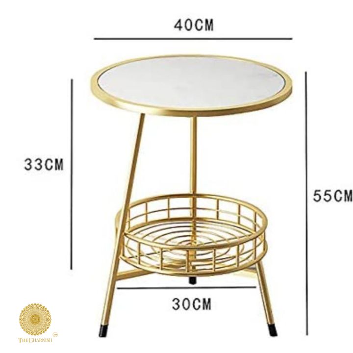 Stylish 2-tier marble side table by The Gharnish, featuring a modern design with two spacious tiers and sleek marble finish.