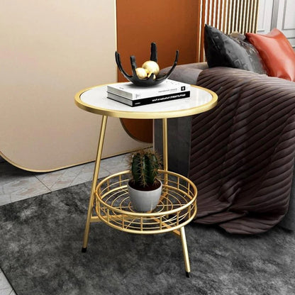Stylish 2-tier marble side table by The Gharnish, featuring a modern design with two levels for versatile use.