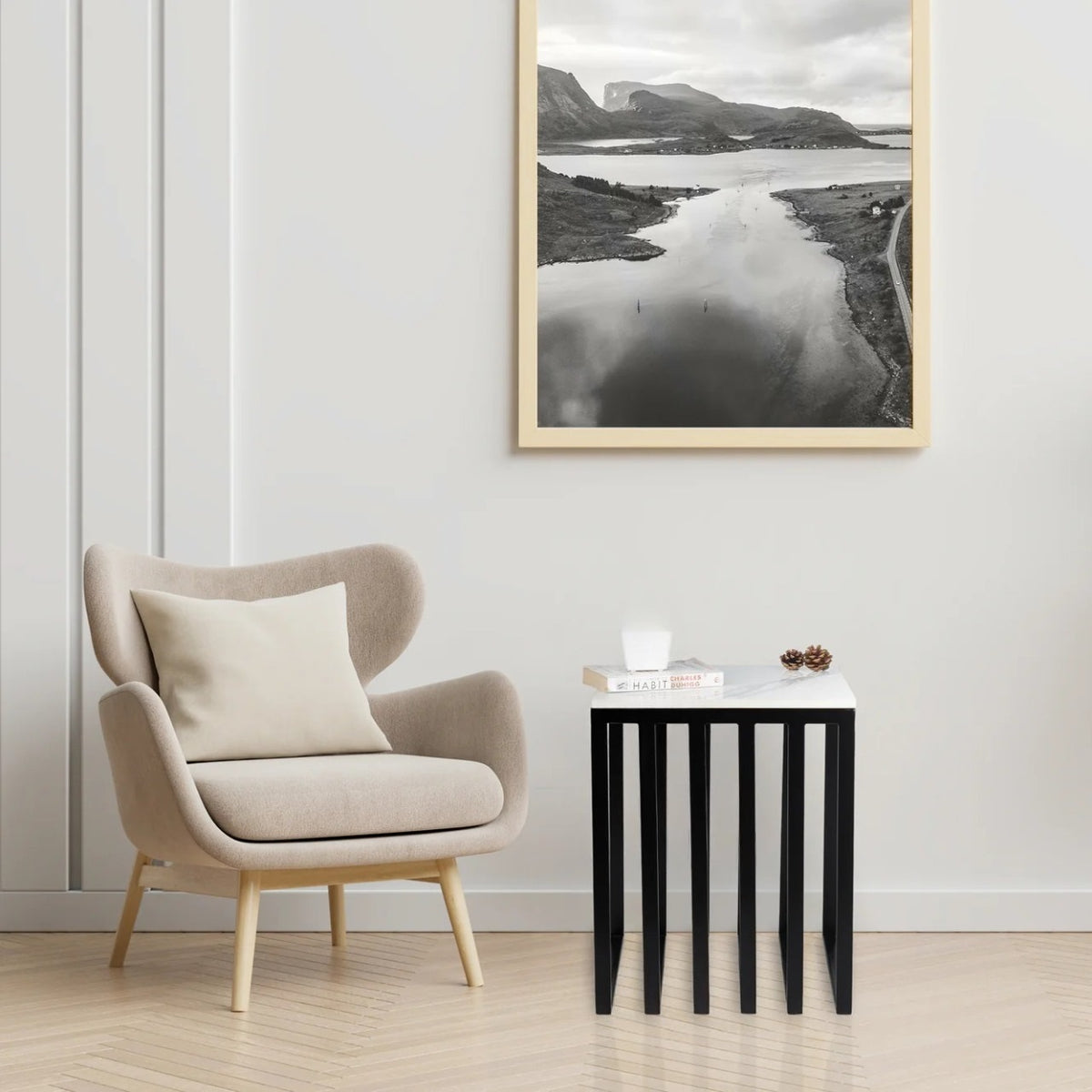 Gold metallic pipe side table by The Gharnish, ideal for home or office use, featuring a modern design for living spaces.