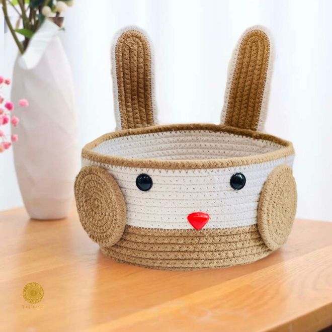Cotton Rope Cat Shape Basket (13x 11 Inches) - The Gharnish - A Unit of Satkala Creations