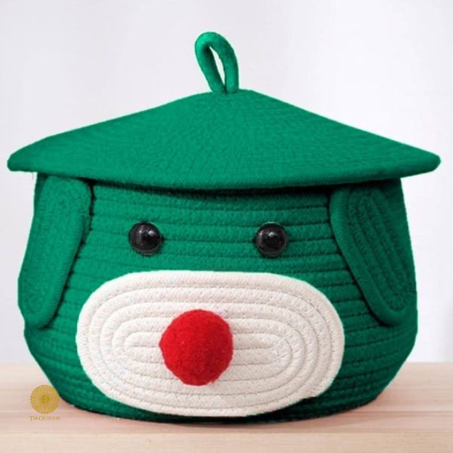Cute Dog Cotton Rope Basket with Lid - The Gharnish - A Unit of Satkala Creations
