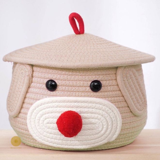 Cute Dog Cotton Rope Basket with Lid - The Gharnish - A Unit of Satkala Creations