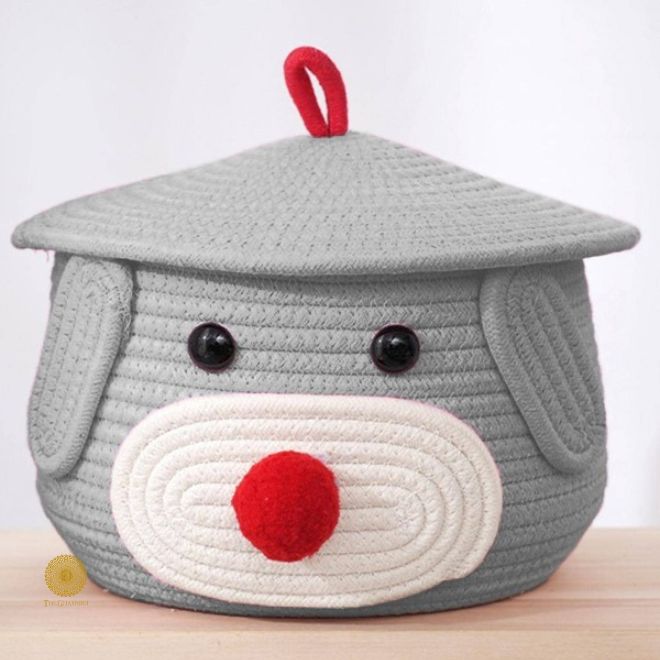 Cute Dog Cotton Rope Basket with Lid - The Gharnish - A Unit of Satkala Creations