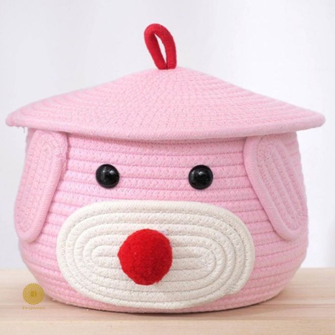 Cute Dog Cotton Rope Basket with Lid - The Gharnish - A Unit of Satkala Creations