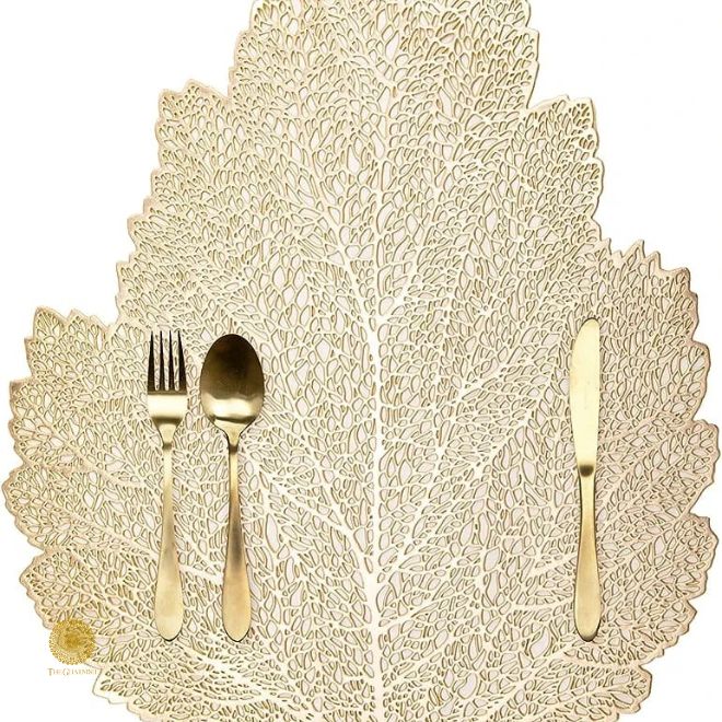 Set of 6 Mapple Leaf Shaped Table Mats by The Gharnish, 16x16 inches, decorative storage table mats for dining.