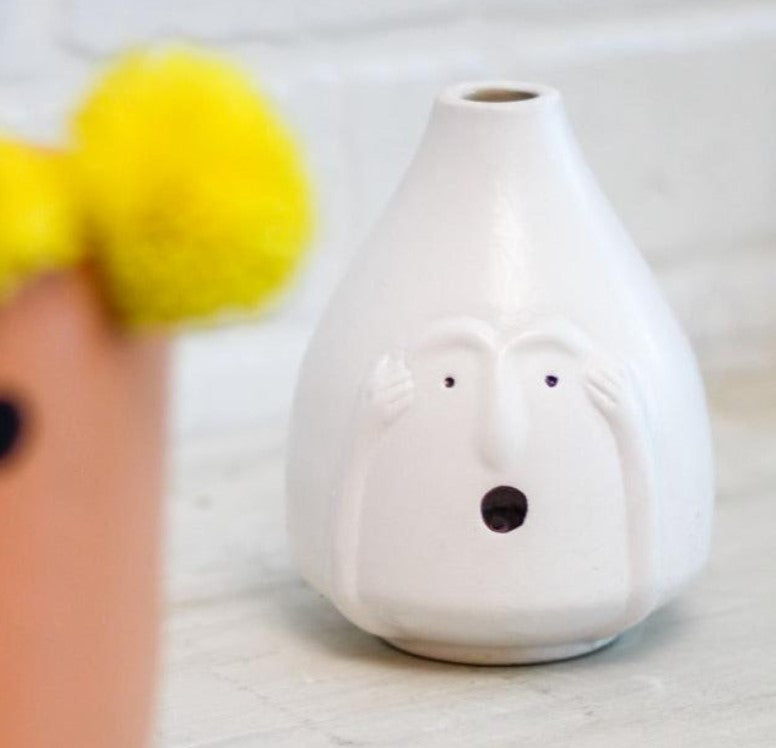 Facial feature ceramic vase set of 2 by The Gharnish, decorative vases with unique facial designs, ideal for modern home decor.