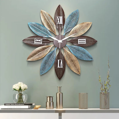Modern Roman leaf design wall clock by The Gharnish, 30 inches, featuring a stylish, decorative wall clock with Roman numerals.