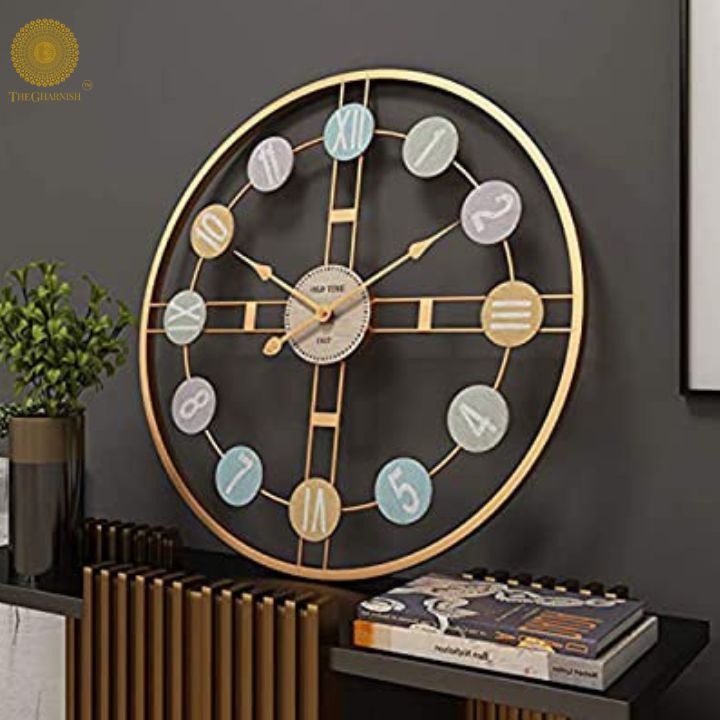 Roman numeric metallic wall clock by The Gharnish, 24-inch diameter, stylish wall clock with large Roman numerals.