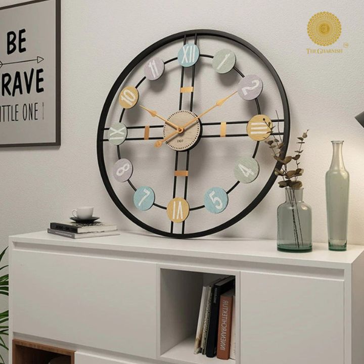 Roman numeric metallic wall clock by The Gharnish, 24-inch diameter, stylish wall clock with metallic finish and bold numerals.