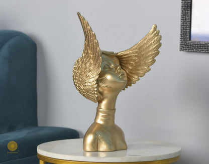 Golden Wings Angel Face Sclupture (5.5x13 Inches) - The Gharnish - A Unit of Satkala Creations