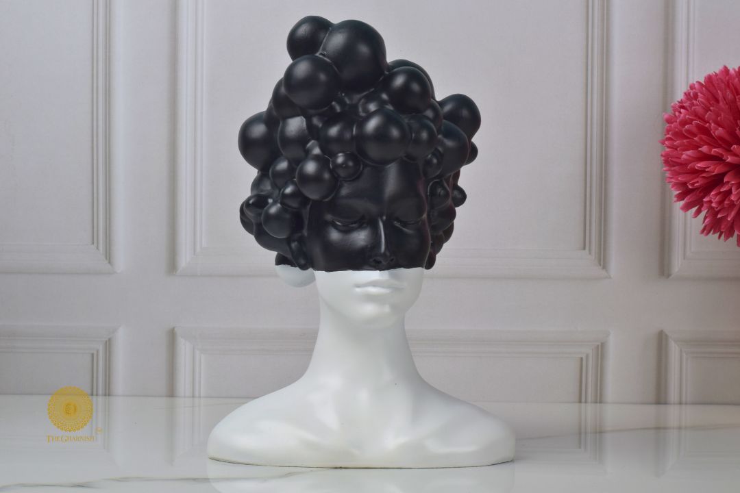 Black modern abstract lady face statue by The Gharnish, stylish decorative figurine for contemporary home decor.