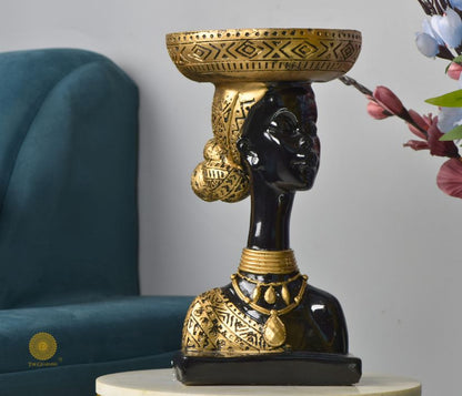 African Lady Platter Cum Statue - The Gharnish - A Unit of Satkala Creations