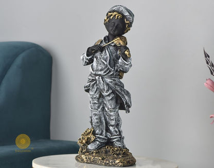 Ancient Antique Violin Boy Statue by The Gharnish, 6 x 17 inches, abstract figurine with a detailed antique design.