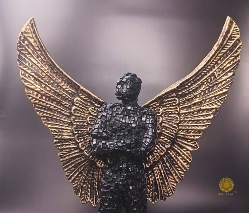 Abstract Flying Wings Man statue by The Gharnish, limited edition figurine with dynamic wing design, modern decorative sculpture.