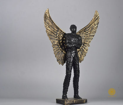 Abstract figurine of a man with flying wings by The Gharnish, limited edition statue showcasing artistic design and craftsmanship.