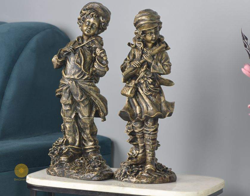 Abstract musical couple statue by The Gharnish, vintage-style figurine depicting a romantic couple in elegant detail.
