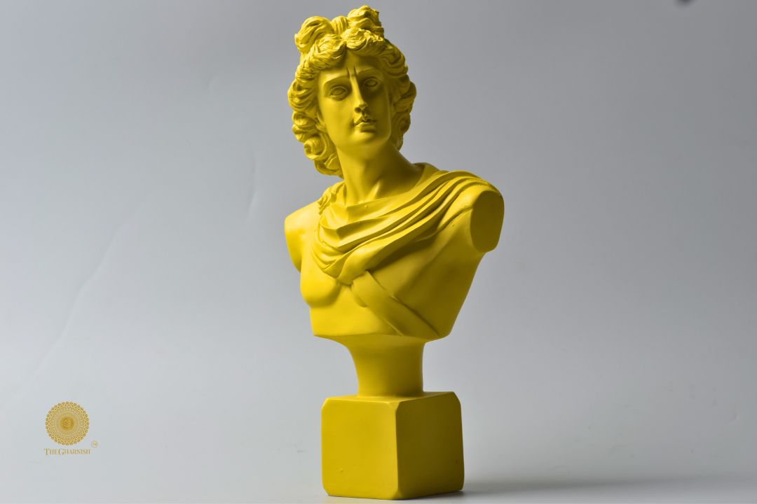 Sky-blue Greek God figurine with Roman face, abstract design, 7x14 inches by The Gharnish.