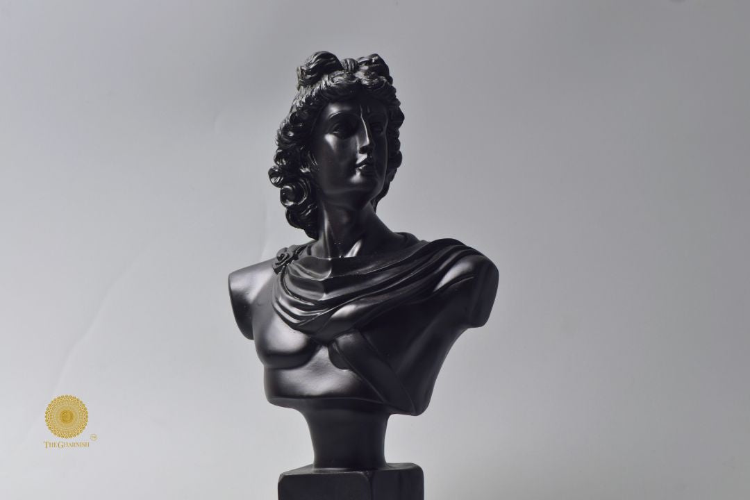 Sky-blue Greek god figurine with Roman face, abstract design, 7x14 inches, by The Gharnish.