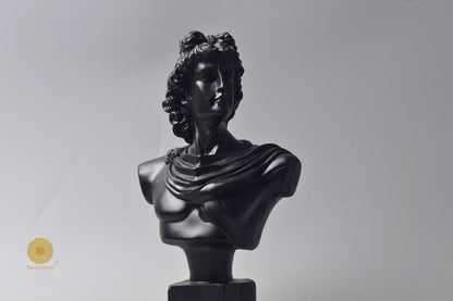 Sky-blue Greek god figurine with Roman face, abstract design, 7x14 inches, by The Gharnish.