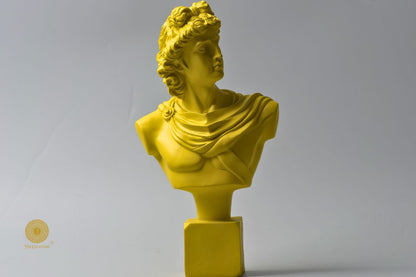Sky-blue Greek god figurine with Roman face, abstract design, 7x14 inches by The Gharnish, detailed sculpture art.