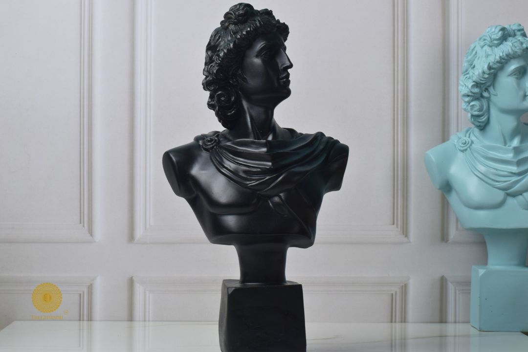 Sky blue Greek God figurine with Roman face, abstract design, 7x14 inches, by The Gharnish.