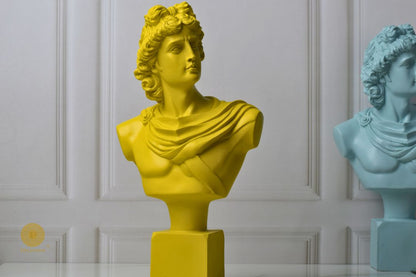 Sky-blue Greek God figurine with Roman face design, abstract style, 7x14 inches by The Gharnish.