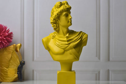 Sky-blue Greek god figurine with Roman face, abstract design, 7x14 inches, by The Gharnish.