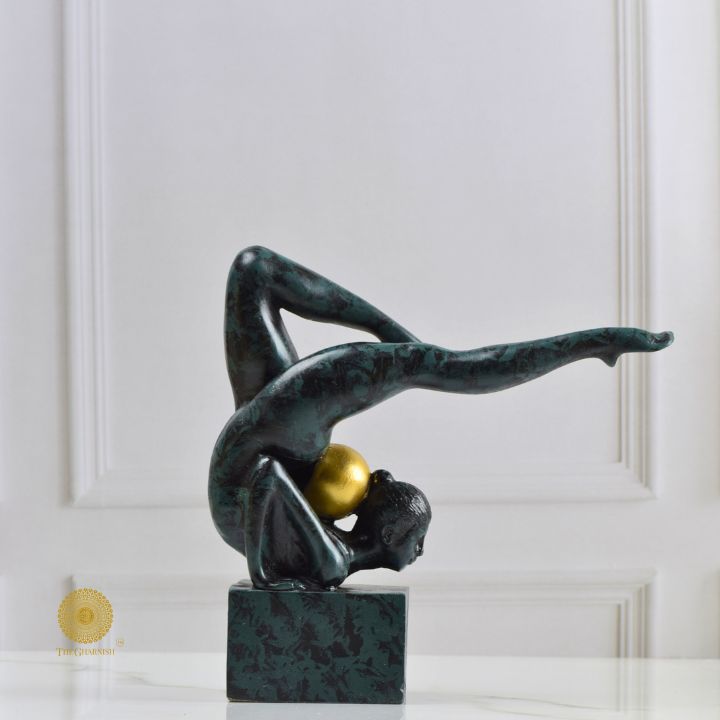 Ancient Gold Acribat Gymnast figurine from The Gharnish, an abstract sculpture of a gymnast in dynamic pose on a gold finish.