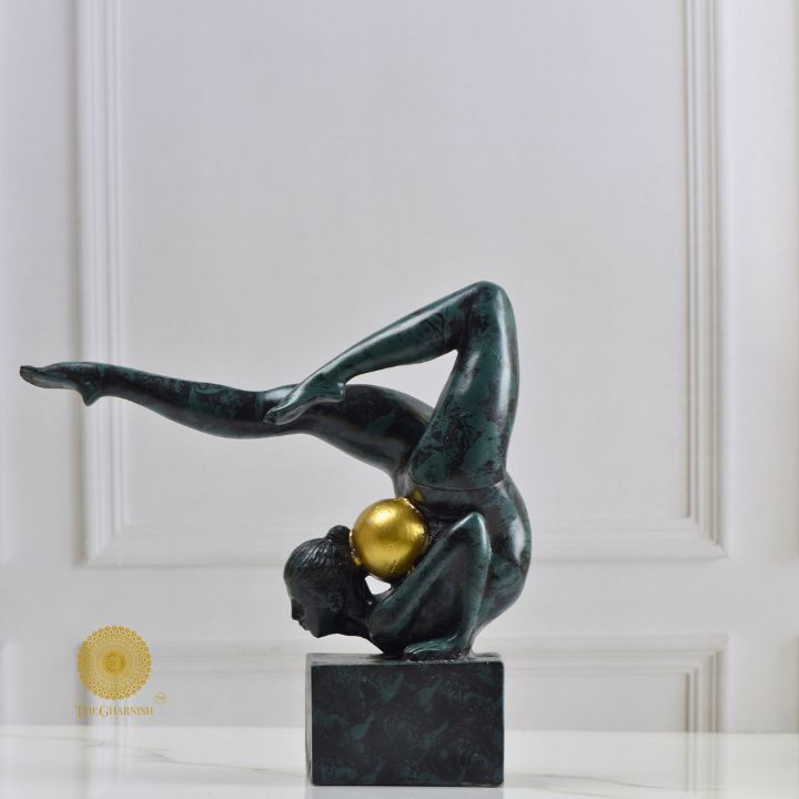Ancient Gold Acribat Gymnast figurine from The Gharnish abstract figurines collection, depicting a stylized gymnast in gold finish