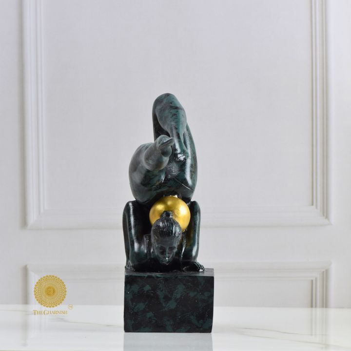 Ancient Gold Acribat gymnast figurine by The Gharnish, abstract gold sculpture capturing dynamic movement and artistic design.