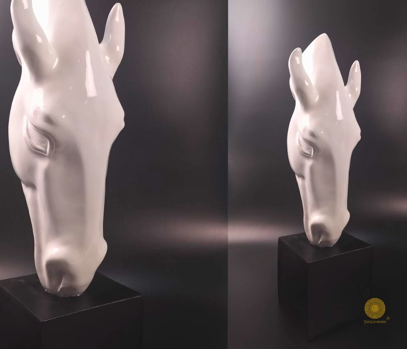 Black horse head statue from The Gharnish, limited edition animal figurine, detailed and realistic horse head sculpture.