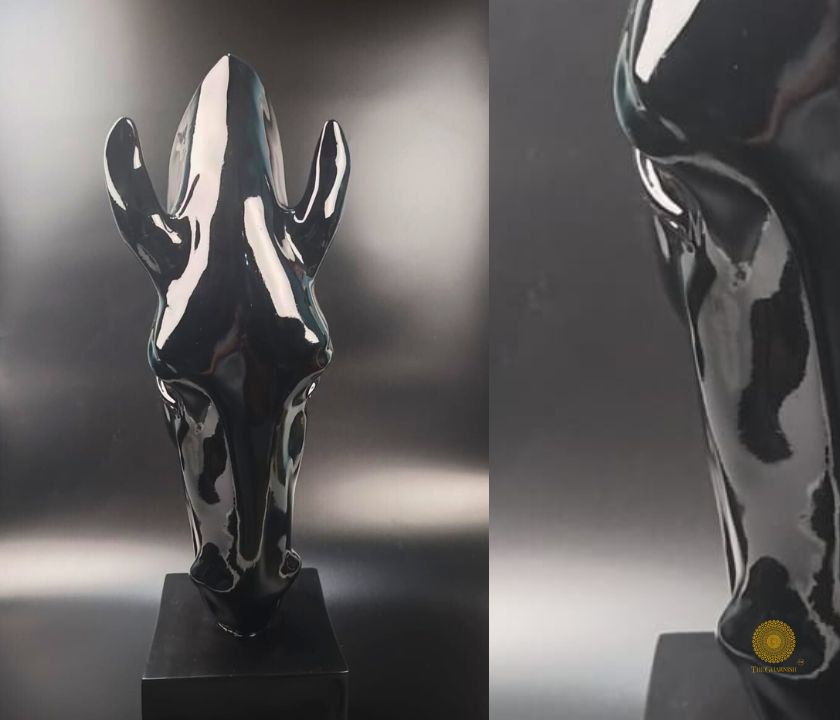 Limited edition black horse head statue by The Gharnish, detailed animal figurine showcasing realistic horse features.