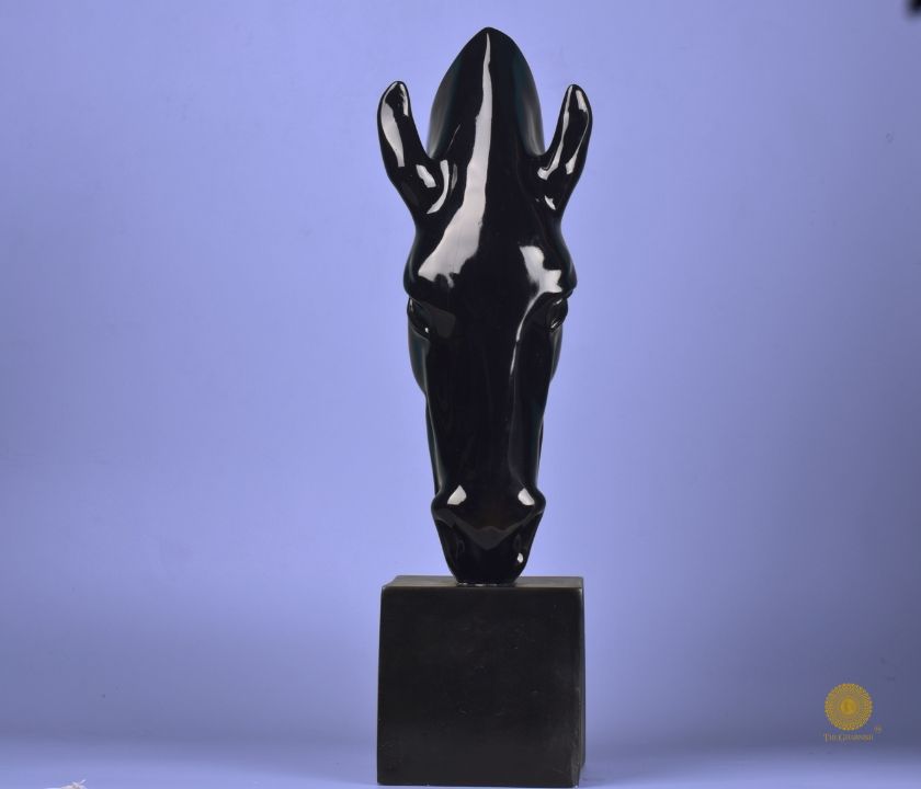 Black horse head statue by The Gharnish, limited edition animal figurine with detailed craftsmanship.