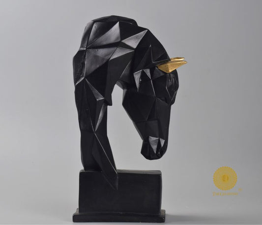 Abstract diamond-cut horse head statue from The Gharnish, detailed animal figurine with geometric design features.