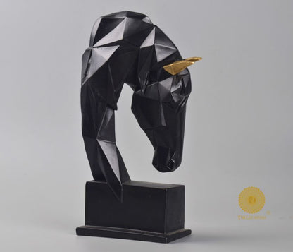 Abstract diamond-cut horse head statue by The Gharnish, detailed animal figurine with geometric design.